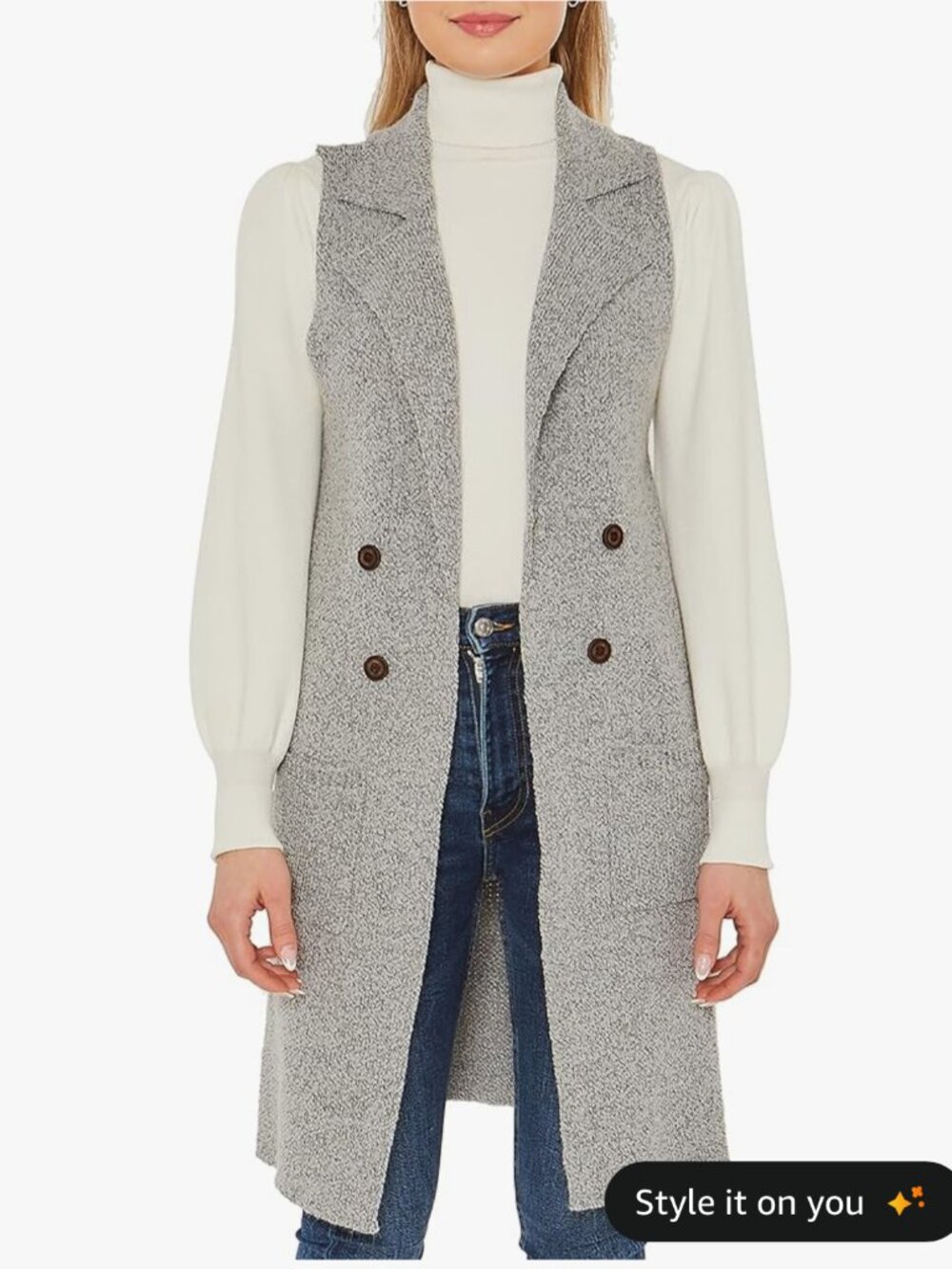 Love Tree Women's Sleeveless Long Sweater Vest Open Front Cardigan in Gray